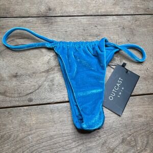NWT OUTCAST Swimsuit Bikini Bottoms Women's XS Blue Velvet High Cut Thong